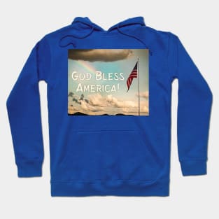 Rainbow Beaming Down on Flag God Bless America Hoodie